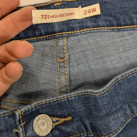 NWT Levi Strauss 721 Jeans Women 24 High Rise Skinny Distress Blue Denim Classic - Picture 6 of 12